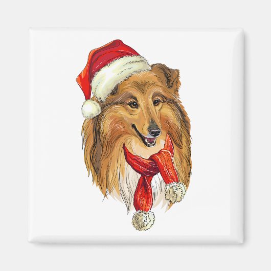 クリスマスコリー犬 マグネット (正面)