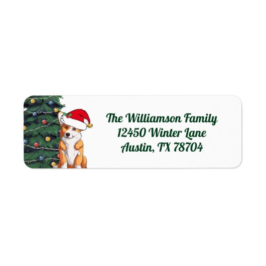 クリスマスコルギインサンタハットキュート差出人住所 ラベル (正面)