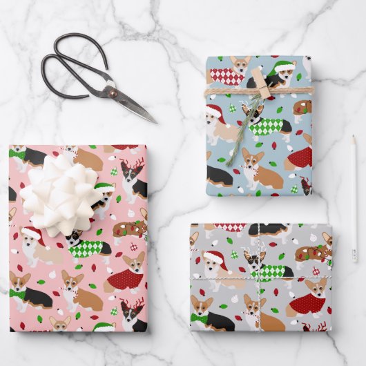 クリスマスコルギドッグズラッピング紙シート ラッピングペーパーシート (正面)