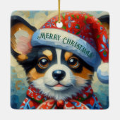 クリスマスコルギドッグパピーw/サンタハット セラミックオーナメント (裏面)