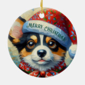 クリスマスコルギドッグパピーw/サンタハット セラミックオーナメント (裏面)