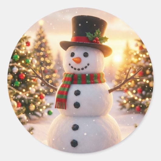 クリスマスコレクションの雪だるまステッカー ラウンドシール (正面)