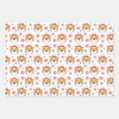 クリスマスコーギドッグとストライプ ラッピングペーパーシート (正面)