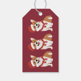 クリスマスコーギーのサンタ帽子濃いクランベリー ギフトタグ