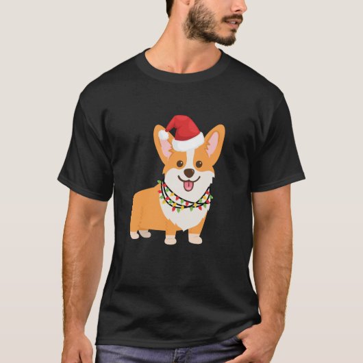 クリスマスコーギーの犬のカートゥーン風アカシカ色 Tシャツ (正面)