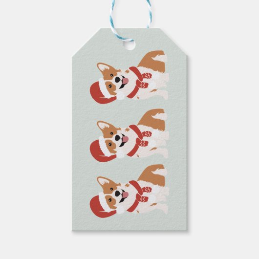 クリスマスコーギーサンタ帽子ソフトユーカリミスト ギフトタグ (正面)
