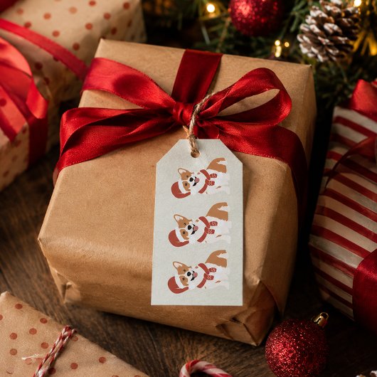 クリスマスコーギーサンタ帽子ソフトユーカリミスト ギフトタグ