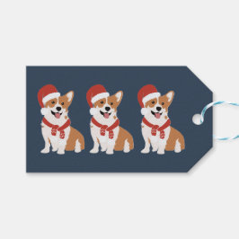 クリスマスコーギーサンタ - 洗練されたウィンターネイビー ギフトタグ