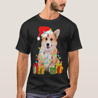 クリスマスコーギードッグクリスマスライトパピー Tシャツ