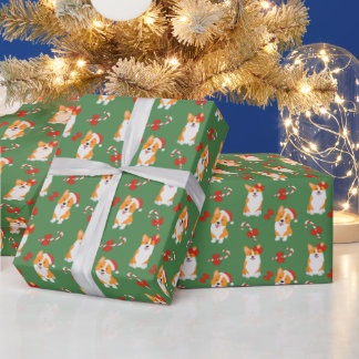 クリスマスコーギードッグペットキャンディケーンXmas ラッピングペーパー