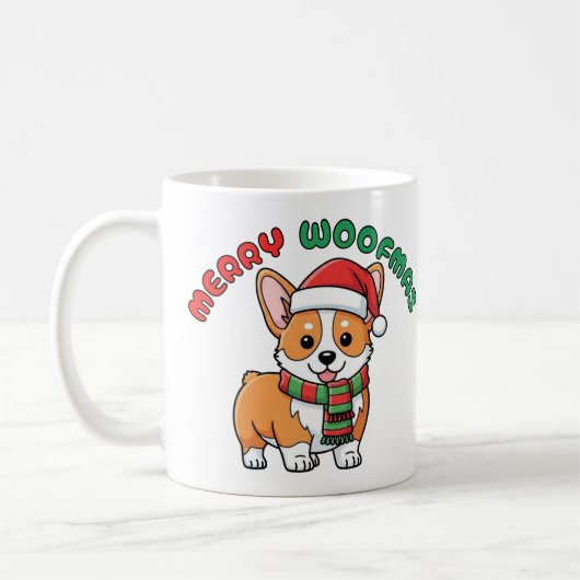 クリスマスコーギーマグ：メリーウーフマス コーヒーマグカップ (左)