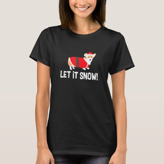 クリスマスコーギー雪が降ります ホリデー Tシャツ (正面)