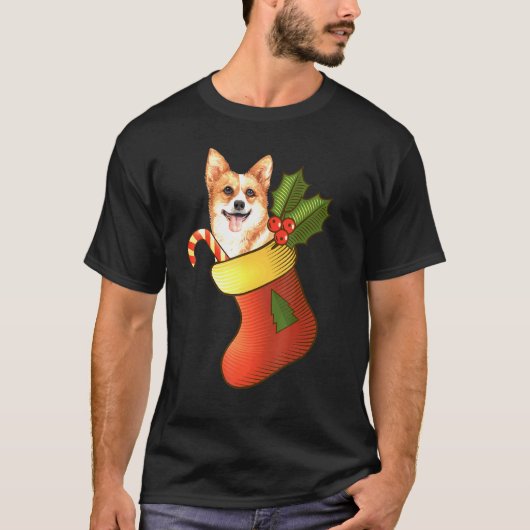 クリスマスコーギー靴下 Tシャツ (正面)