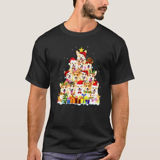 クリスマスコーギー ツリー クリスマス メリーコーギーマス Tシャツ (正面)