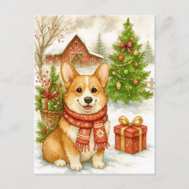 クリスマスコーギー ファーム ウォーターカラー ポストカード