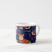 クリスマスコーギー:フェスティバルヴィンテージイラストレーション。 エスプレッソカップ (正面右)