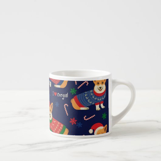 クリスマスコーギー:フェスティバルヴィンテージイラストレーション。 エスプレッソカップ (右)