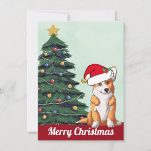 クリスマスコーギー 尾つきサンタ帽子 かわいい犬 シーズンカード