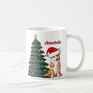 クリスマスコーギ(テールサンタハット付きパーソナライズされた) コーヒーマグカップ