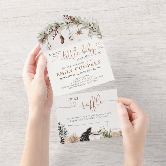 クリスマスコージーオムツラッフルオールインワン招待状 オールインワン招待状 (貼ってはがせる)