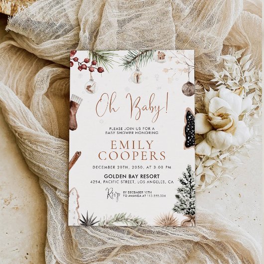 クリスマスコージーベビーシャワー招待状 セーブザデート