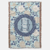 クリスマスコースタルトロピカルシーシェルリース – 青 スローブランケット (正面縦)