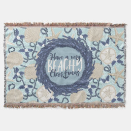 クリスマスコースタルトロピカルシーシェルリース – 青 スローブランケット