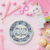 クリスマスコースタルトロピカルシーシェルリース – 青 ペーパープレート (パーティー)