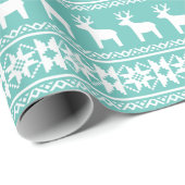 クリスマスコーストティール（緑がかった色）スノーフレークトインデアホリデー ラッピングペーパー (ロールコーナー)