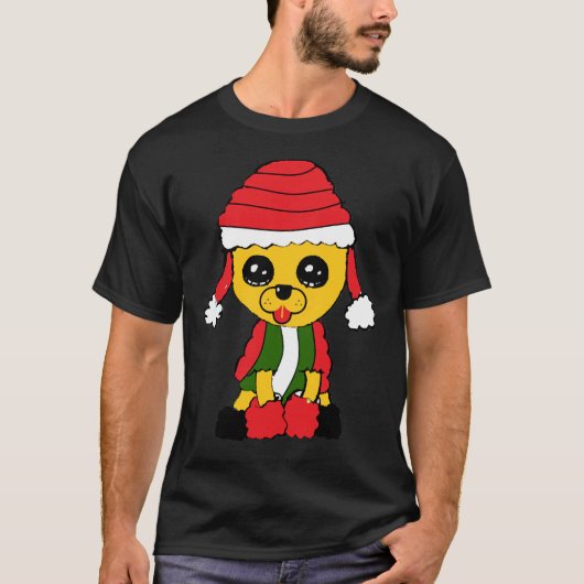 クリスマスコートの黄金のプードル Tシャツ (正面)