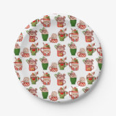 クリスマスコーヒパターン7"ラウンド紙プレート ペーパープレート (正面)