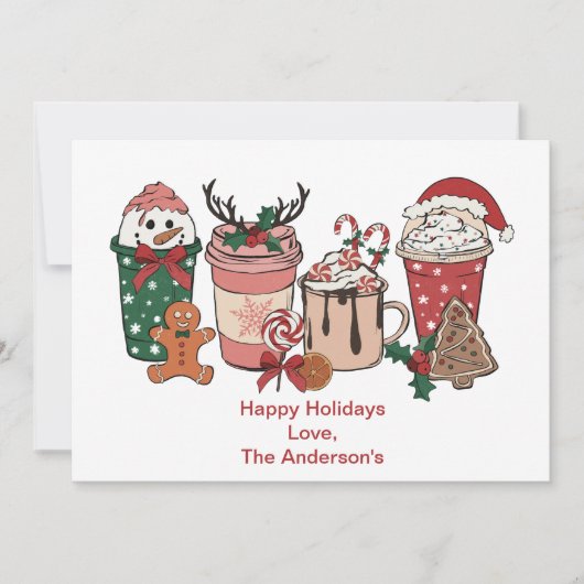 クリスマスコーヒーお菓子パーソナライズドホリデーカード シーズンカード (正面)