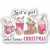 クリスマスコーヒーが大好きな女の子おもしろいトレンディー シール (正面)