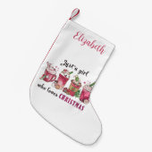 クリスマスコーヒーが大好きな女の子おもしろいトレンディー スモールクリスマスストッキング (正面 (吊り時))