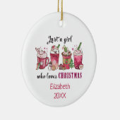 クリスマスコーヒーが大好きな女の子おもしろいトレンディー セラミックオーナメント (右)