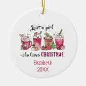 クリスマスコーヒーが大好きな女の子おもしろいトレンディー セラミックオーナメント (正面)