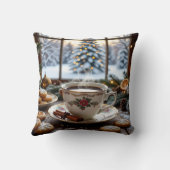 クリスマスコーヒーとクッキーの冬の窓のシーン クッション (裏面)