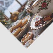 クリスマスコーヒーとクッキーの冬の窓のシーン 薄葉紙 (詳細)