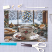 クリスマスコーヒーとクッキーの冬の窓のシーン 薄葉紙 (クラフト)