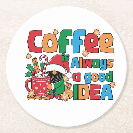 クリスマスコーヒーカップとフェスティバルことわざ ラウンドペーパーコースター (正面)