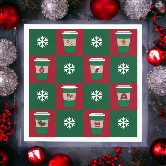 クリスマスコーヒーススノーフレークスホリデーテーマ スタンダードカクテルナプキン