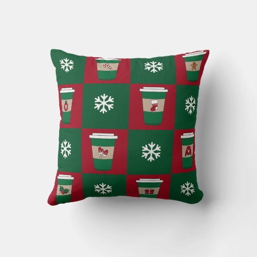 クリスマスコーヒーススノーフレークスホリデーモノグラム クッション (裏面)
