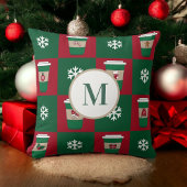 クリスマスコーヒーススノーフレークスホリデーモノグラム クッション