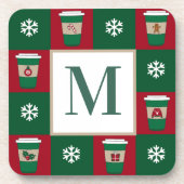 クリスマスコーヒーススノーフレークスホリデーモノグラム コースター (正面)