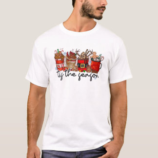 クリスマスコーヒードリンクがシーズンのサンタメリー Tシャツ