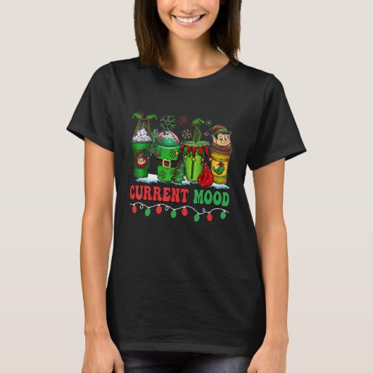 クリスマスコーヒードリンク現在の気分サンタライト Tシャツ (正面)