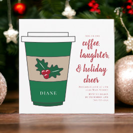 クリスマスコーヒーパーソナライズされたホリデイパーティホリー 招待状