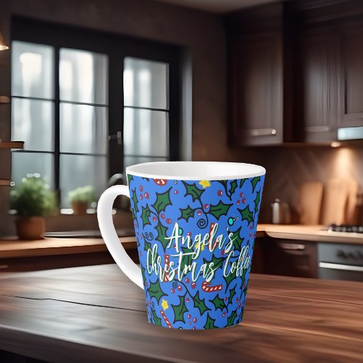 クリスマスコーヒーブルーパターン カフェラテマグ