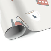 クリスマスコーヒーポット&マグホリデーパターン ラッピングペーパー (ロールコーナー)