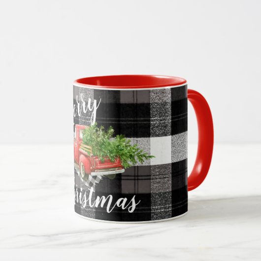 クリスマスコーヒーマグレッドクリスマストラックプレイド マグカップ (正面右)